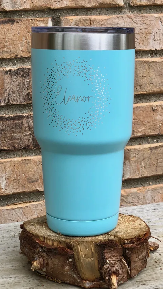 Personalized Wreath Thermal Tumbler with Straw