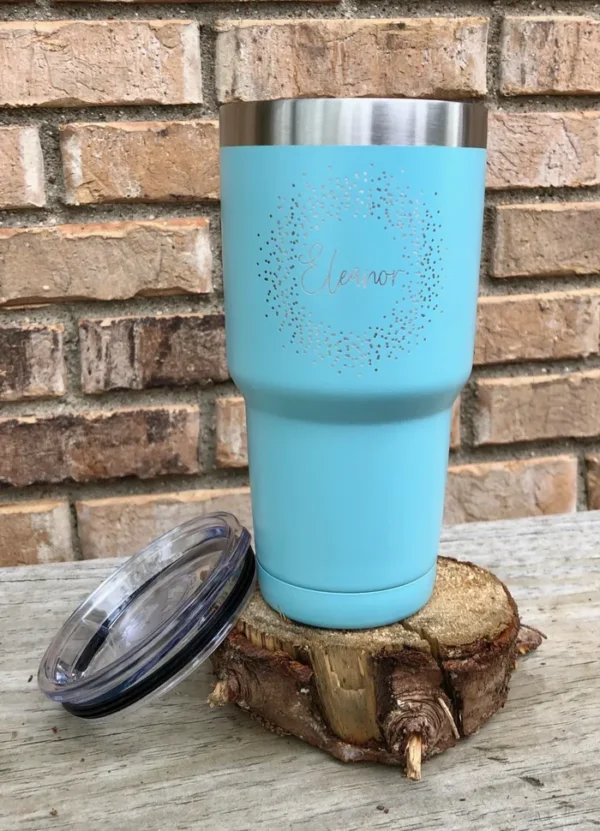 Personalized Wreath Blue Thermal Tumbler with Straw