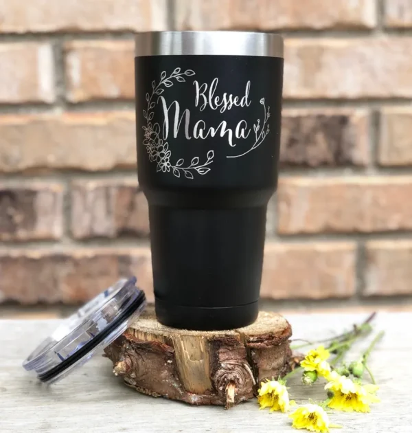 Blessed Mama Thermal Tumbler Black with Straw