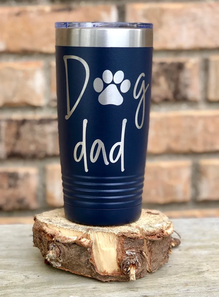 Dog Dad Thermal Tumbler with Straw in Blue Color