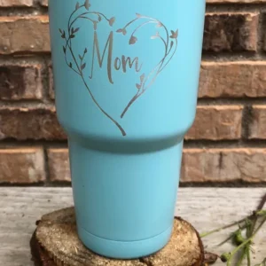 Mom Heart Thermal Tumbler with Straw in Blue