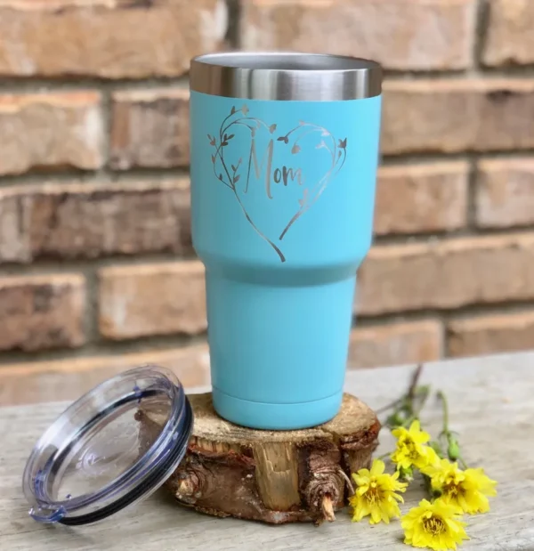 Mom Heart Thermal blue Tumbler with Straw