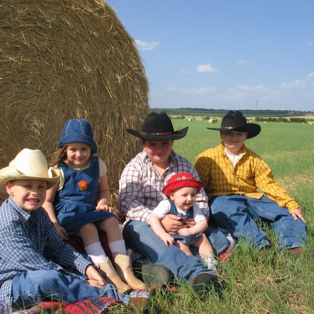 the kids with hay